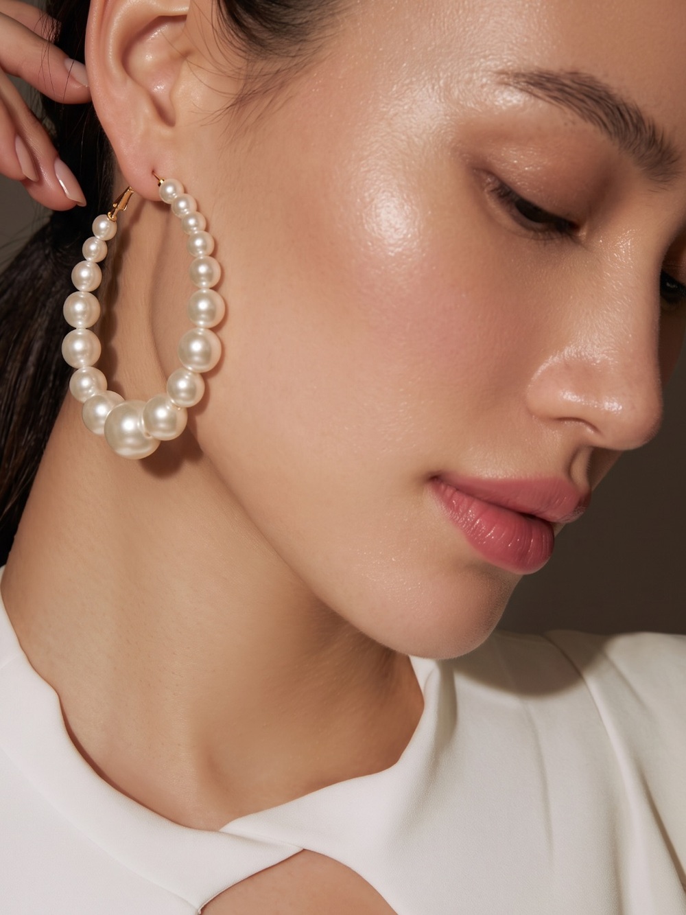 NWT Large Hoop Pearl Earrings.